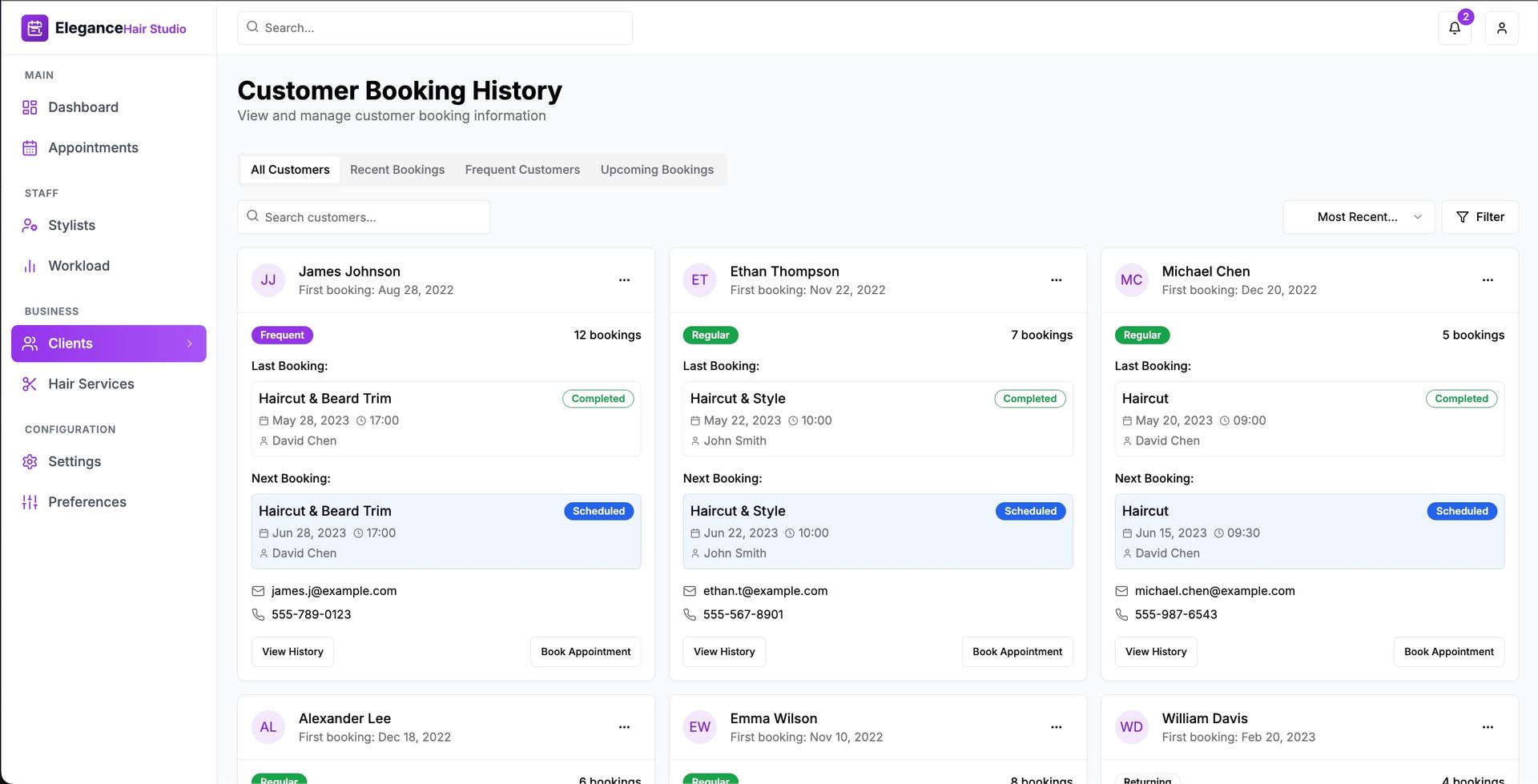 Client management profiles interface